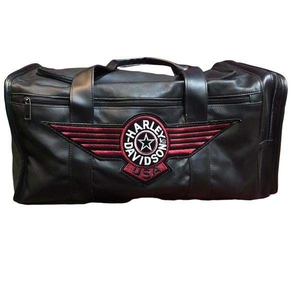 Bags Custom Black Duffle Bag With Harley Davidson Motorcycle Patch
